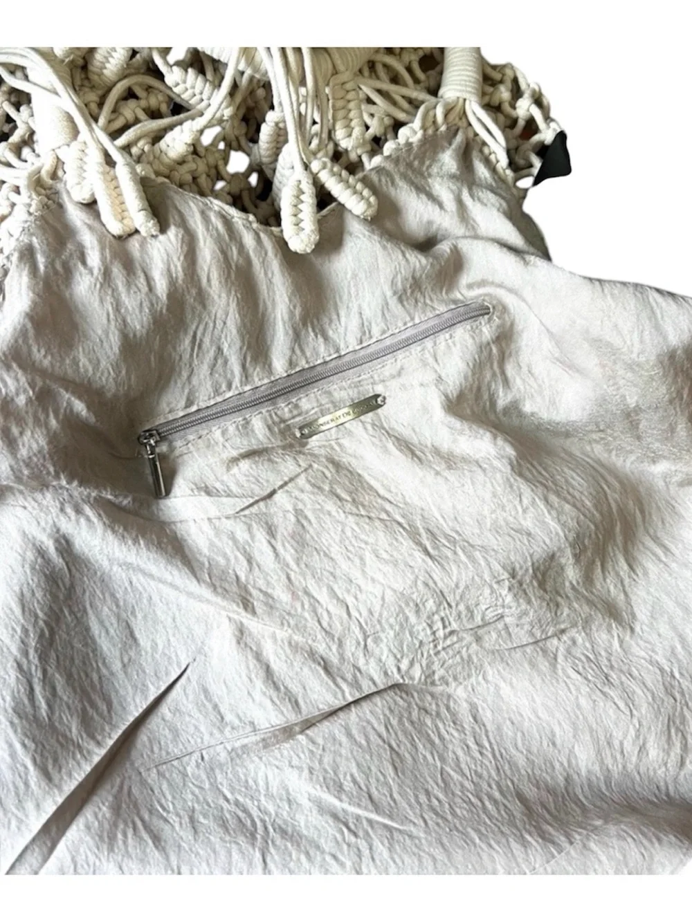 Monserat De Lucca Cream Macramé Shoulder Bag